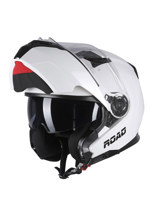 Pilot Road II Gloss White Motorcycle Helmet Fli...