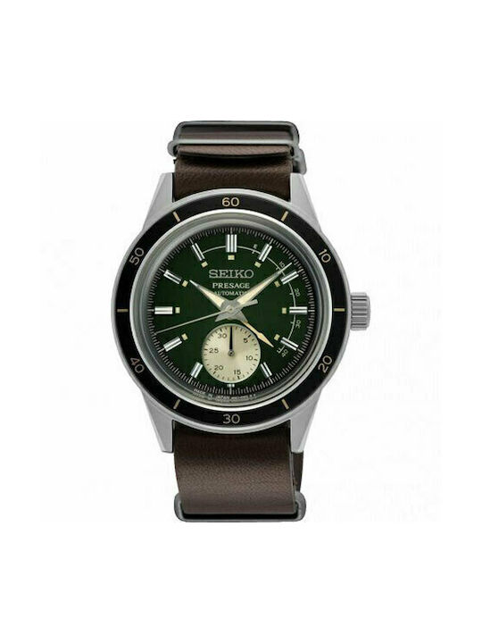 Seiko Presage Basic Line Uhr Chronograph Batterie mit Braun Lederarmband