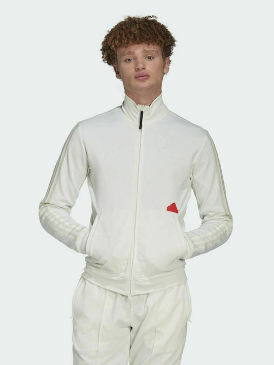 Adidas 3-Stripes Ανδρική Ζακέτα με Φερμουάρ Λευκή