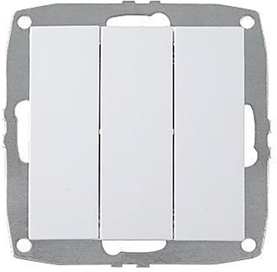 Mono Electric Χωνευτός Διακόπτης Τοίχου Τριπλός χωρίς Πλαίσιο Λευκός