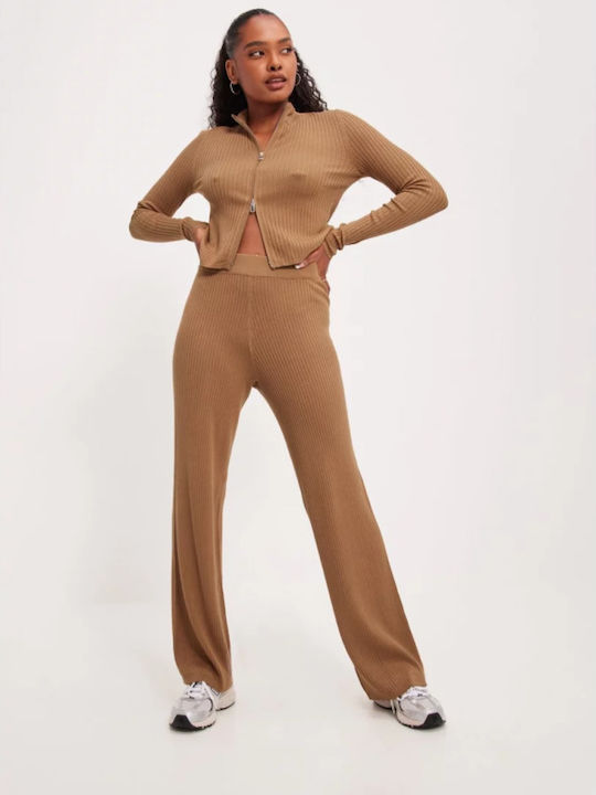 Damen Stoff Hose mit Gummizug Tobacco Brown
