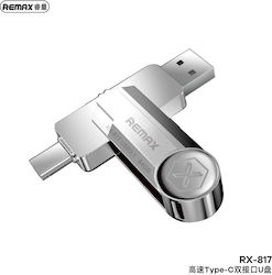 Remax RX-817 U Disk 64GB USB 3.1 Stick cu conexiune USB-A & USB-C Argint