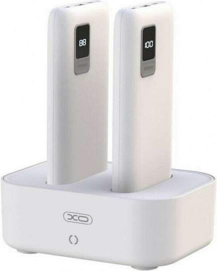 XO PR151 με Οθόνη και Βάση Φόρτισης x2 Power Bank 10000mAh με 4 Θύρες USB-A και 2 Θύρες USB-C Λευκό