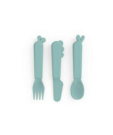 Done by Deer Baby Cutlery Set Deer Friends made of Silicone Blue 3pcs