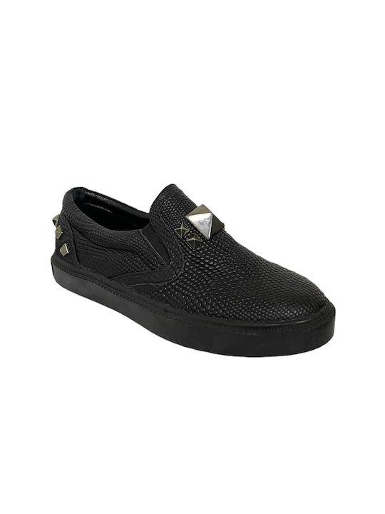 Schwarze Leder Loafers mit Nieten