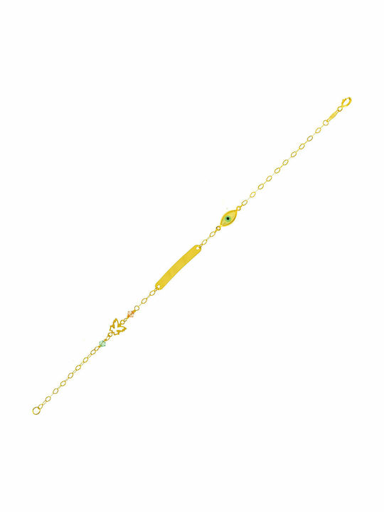 Papadopoulos Gold Kids Bracelet ID from Gold 14K with Evil Eye & Butterfly