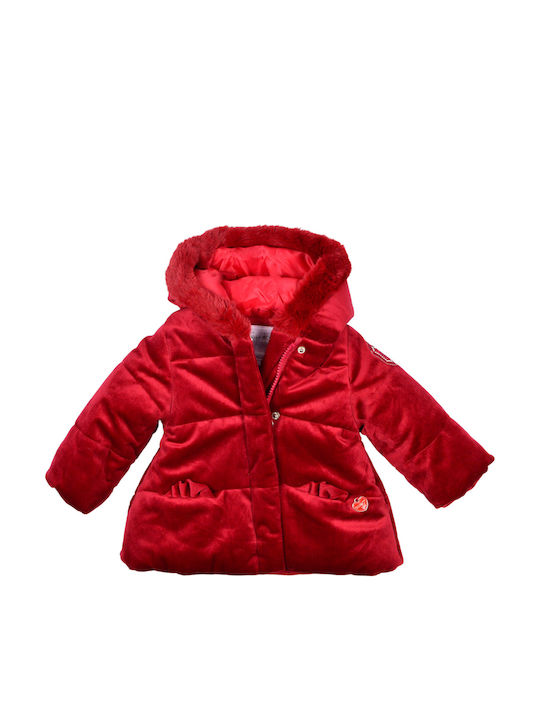 Kids Quilted Short Coat with Hood Burgundy
