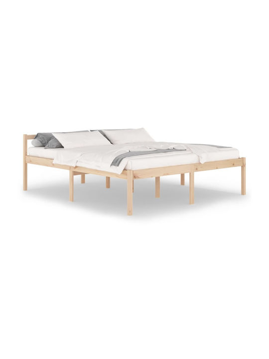 Κρεβάτι King Size από Μασίφ Ξύλο Καφέ με Τάβλες για Στρώμα 180x200cm