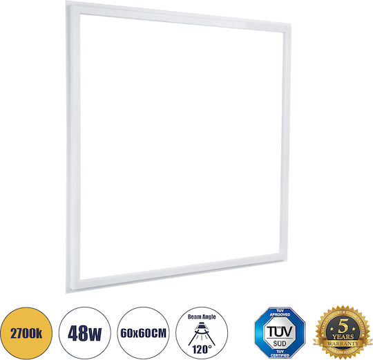 GloboStar Square Recessed LED Panel 48W with Warm White Light 2700K 60x60cm