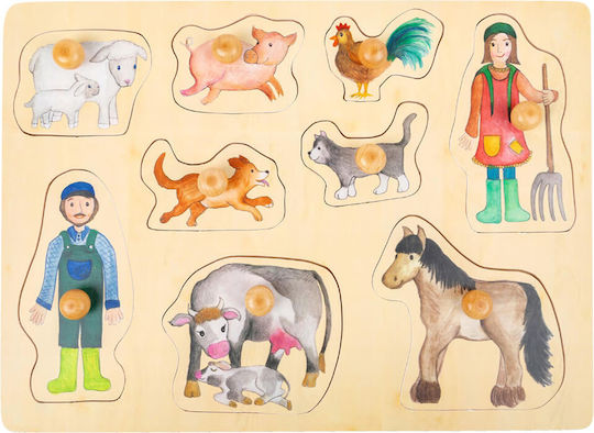 Wooden Kids Peg Puzzle Farm 9pcs Small Foot