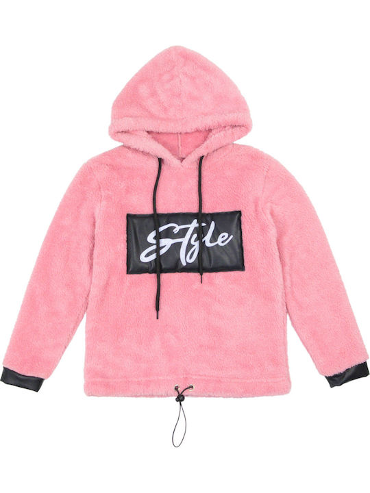 Fleece Παιδικό Φούτερ με Κουκούλα Ροζ