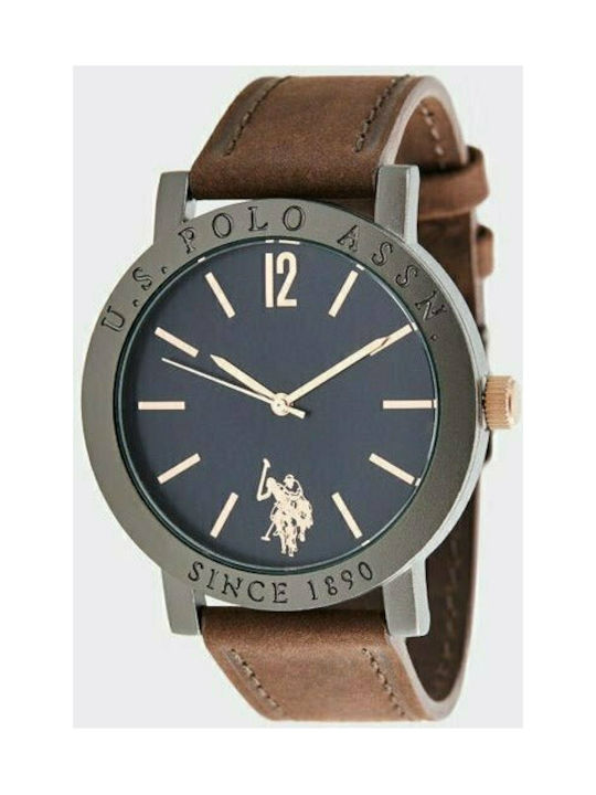 U.S. Polo Assn. Watch Battery with Brown Leather Strap