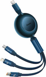 Baseus Bright Mirror 2 Flat / Retractable USB to Lightning / Type-C / micro USB 1.1m 3.5A Cable Blue (CAMJ010203)