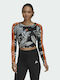 Adidas Crop Top Sportiv pentru Femei cu Mâneci Lungi Black / App Signal Orange