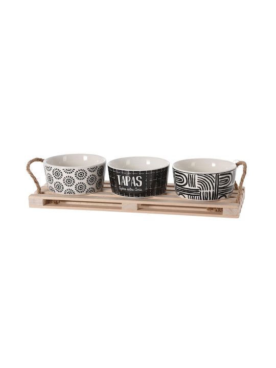 Excellent Houseware Ceramică Platou pentru aperitive 3 Locuri cu Suport Multicoloră L9xl23xH5.5cm 4buc
