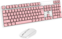 Leewello YPX-035 Wireless Keyboard & Mouse Set with Greek Layout Pink