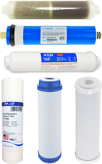 QWaterFilters Water Filter Replacement Reverse Osmosis (RO) made of Activated Carbon 10" Q-5RO5-75GPD 6pcs