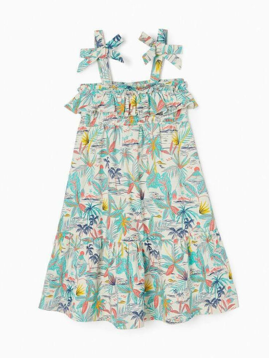 Zippy Παιδικό Φόρεμα Floral Αμάνικο Τιρκουάζ