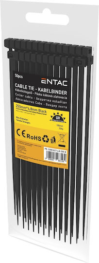 Entac Δεματικά Καλωδίων Πλαστικά 250mmx4.8mm σε Μαύρο χρώμα (50τμχ) (ECT-4.8-250-B)