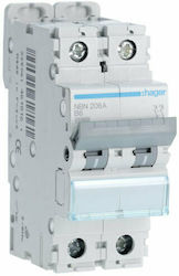 Hager 2-Poles Automatic Circuit Breaker 6A NBN206A