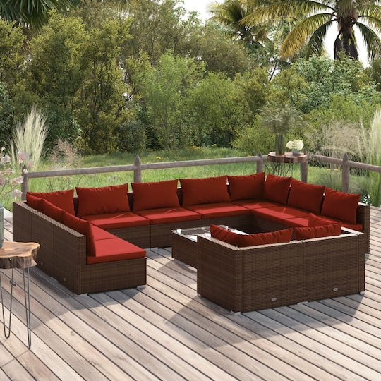 Living Room Set 12 Pieces Brown with Pillows