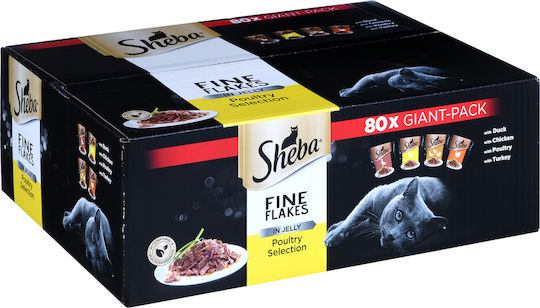 Sheba Fine Flakes Poultry Selection Υγρή Τροφή για Ενήλικες Γάτες σε Φακελάκι με Πουλερικά 80x85gr