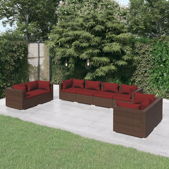 Living Room Set 8 Pieces Brown with Pillows