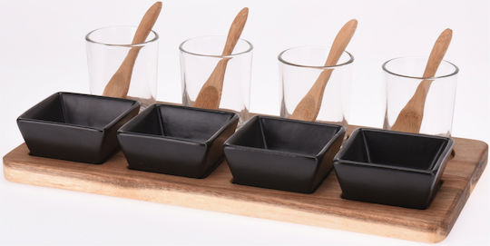 Ceramică Platou pentru aperitive 4 sloturi Neagră L8xl31xH15.7cm 13buc