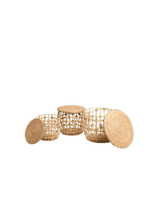 Lalos Set of Decorative Baskets Straw with Lid Brown 3pcs