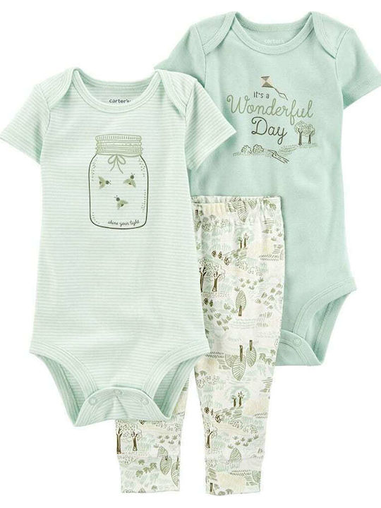 Carter's Set Babystrampler Kurzärmelig mit Hose Hellblau 3Stück