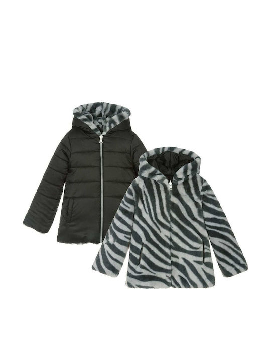 Kids' Fur Short Double Sided with Hood Black