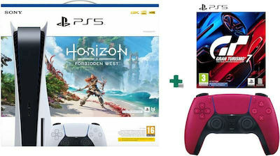 Sony PlayStation 5 με Horizon Forbidden West (Voucher) & Gran Turismo 7 & Sony DualSense Cosmic Red