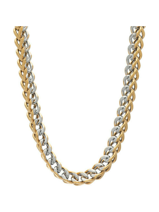 Visetti Two-tone Chain Neck made of Steel Gold-plated Wide Thickness 6mm and Length 50cm