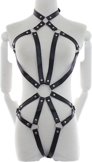 Naughty Toys Leather Fetish Bodysuit with Straps Black