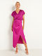 Toi&Moi Women's Blouse Satin Short Sleeve with V Neck Purple