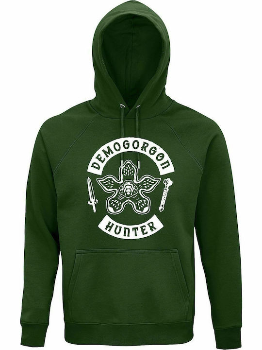 Hoodie Unisex, Organic " Stranger Things, Demogorgon Hunter ", Dark Green