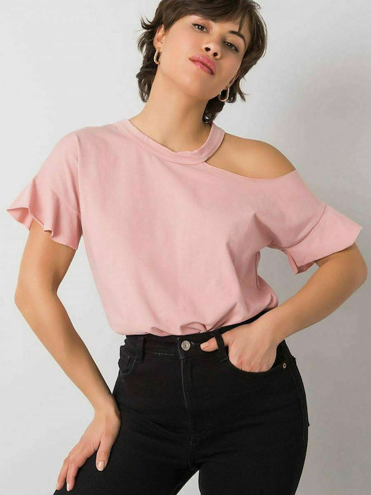 Fancy Women's Summer Blouse Cotton Short Sleeve Pink