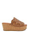 Women's Leather Platform Wedge Sandals Tabac Brown