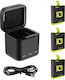 Telesin 3-Slot Charger Box + 3 Batteries GP-BNC-902-B for GoPro