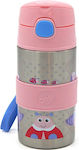 Oops Kids Stainless Steel Water Bottle with Straw Pink 400ml