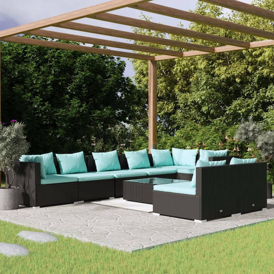 Living Room Set 9 Pieces Black with Pillows