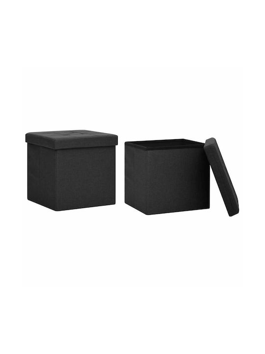 Stool For Living Room With Storage Space Upholstered with Fabric Black 2pcs 38x38x38cm