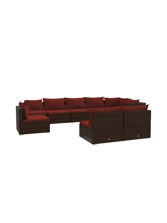 Set Outdoor Lounge Coffee / Bordeaux with Pillows 9pcs