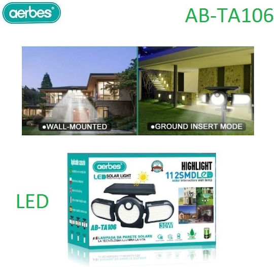 Aerbes AB-TA106 Proiector Solar LED Etanș 2.5W cu Fotocelul IP65