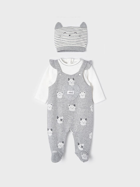 Mayoral Baby Bodysuit Set Long-Sleeved with Accessories Gray