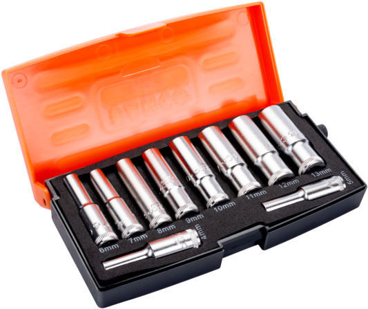 Bahco Lange Vierkant-Steckschlüsseleinsätze mit 1/4"-Antrieb, 10-teiliges Set