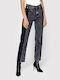 Calvin Klein High Waist Women's Jean Trousers in Straight Line Black