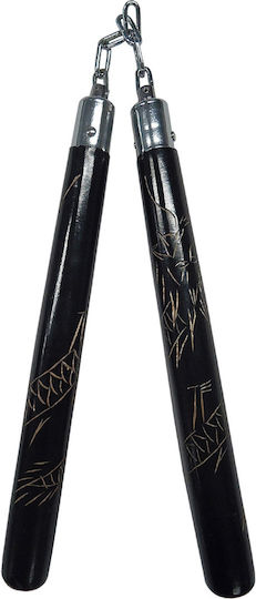 Olympus Sport Nunchaku Black Carved Wooden Dragon