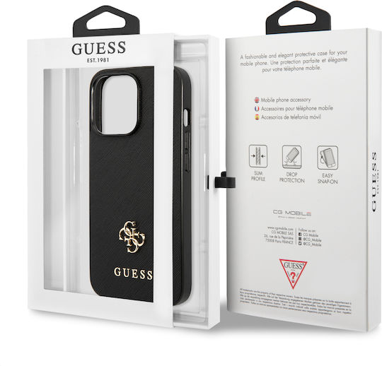 Guess Metal Logo Umschlag Rückseite Kunststoff Schwarz (iPhone 13 Pro)