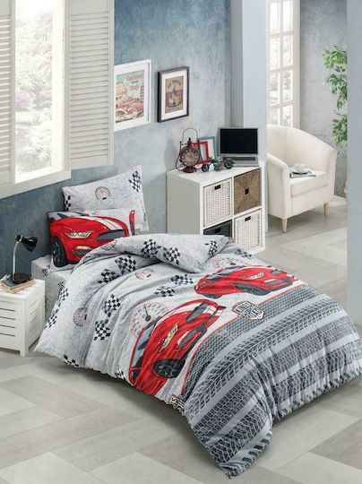 Mc Decor Set Pătură Pentru Copii Single Cu Față De Pernă Fast Cars Gri / Roșu 160x240cm